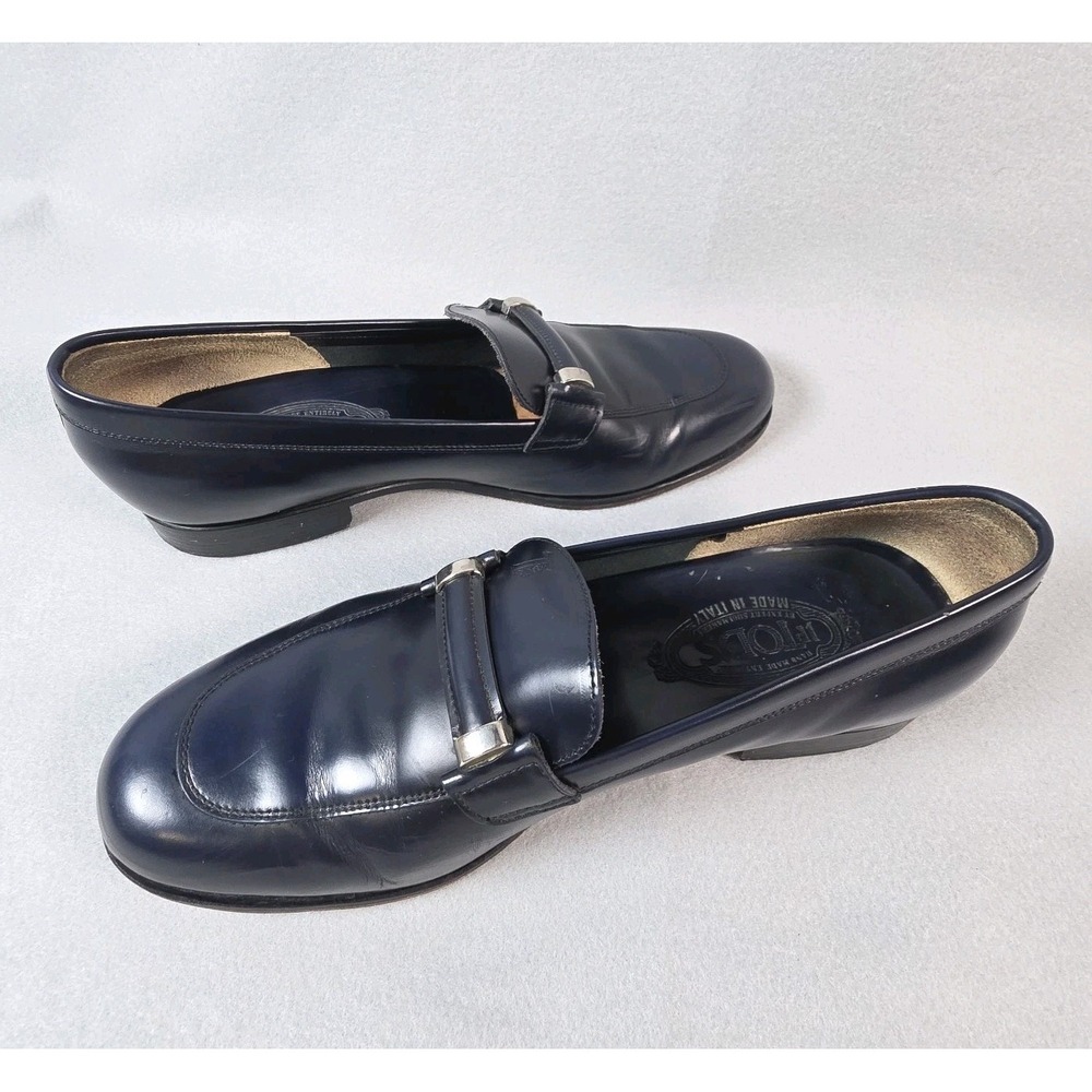 Tods Womens Navy Leather Loafer Shoes Size Us 10.5 Eur 41 - 41.5 Academia Preppy